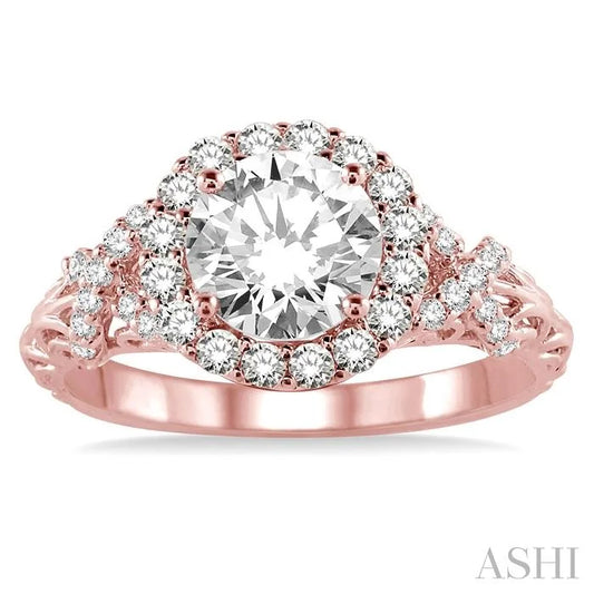 Round Shape Semi-Mount Halo Diamond Engagement Ring