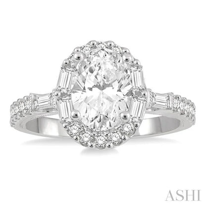 Oval Shape Semi-Mount Halo Diamond Engagement Ring
