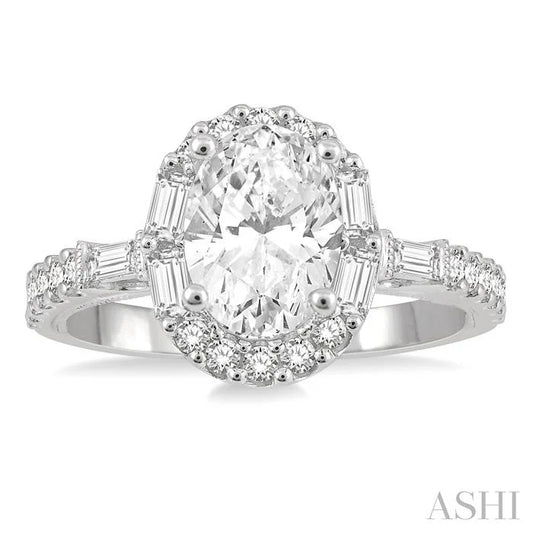 Oval Shape Semi-Mount Halo Diamond Engagement Ring