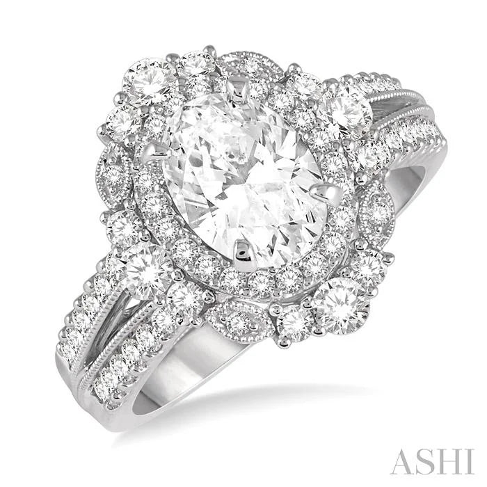 Oval Shape Semi-Mount Halo Diamond Engagement Ring