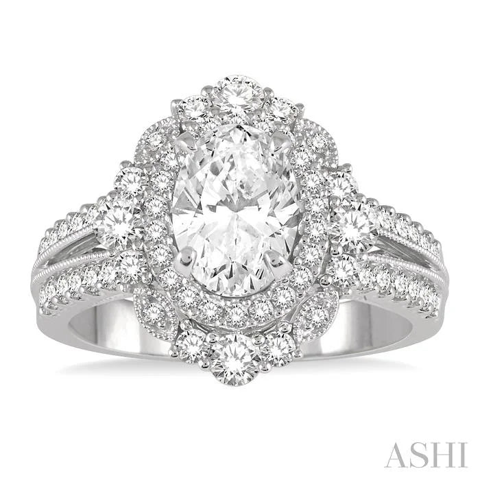Oval Shape Semi-Mount Halo Diamond Engagement Ring