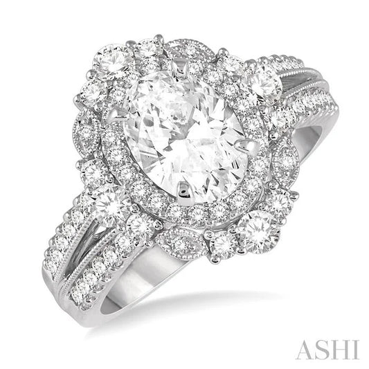 Oval Shape Semi-Mount Halo Diamond Engagement Ring