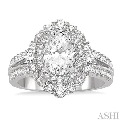 Oval Shape Semi-Mount Halo Diamond Engagement Ring