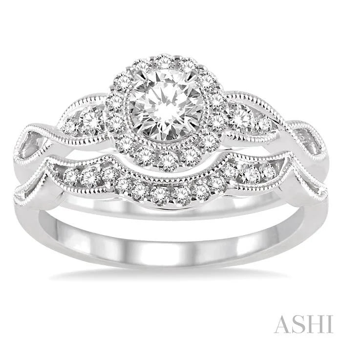 Round Shape Halo Diamond Wedding Set