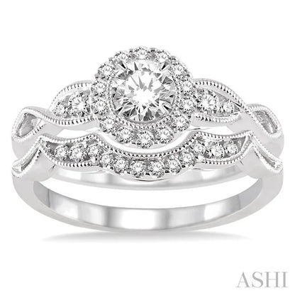 Round Shape Halo Diamond Wedding Set