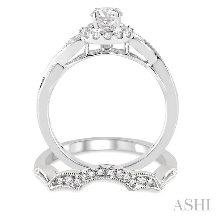 Round Shape Halo Diamond Wedding Set