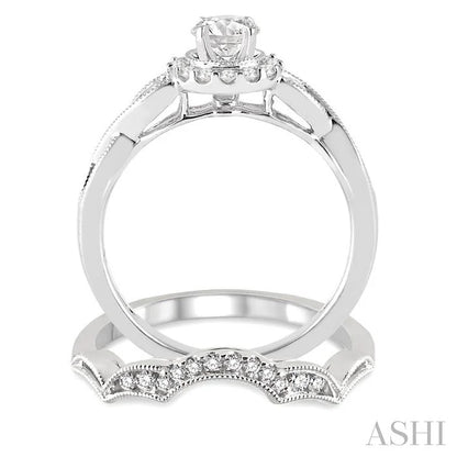 Round Shape Halo Diamond Wedding Set