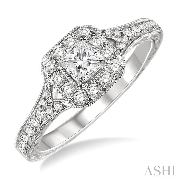 Princess Shape Halo Diamond Engagement Ring