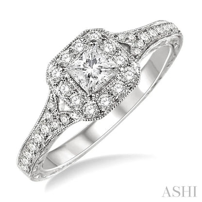 Princess Shape Halo Diamond Engagement Ring