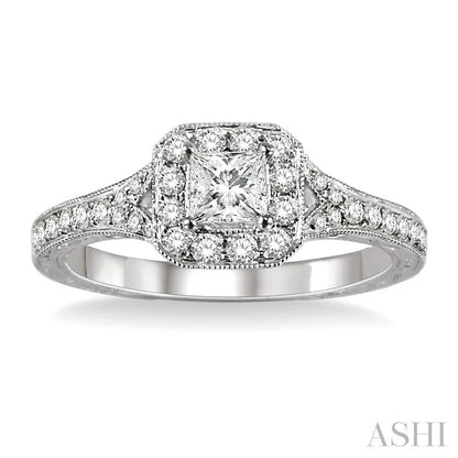 Princess Shape Halo Diamond Engagement Ring