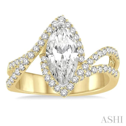 Marquise Shape Semi-Mount Halo Diamond Engagement Ring