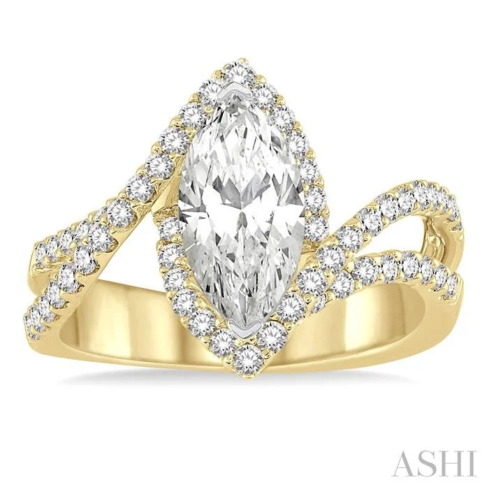 Marquise Shape Semi-Mount Halo Diamond Engagement Ring