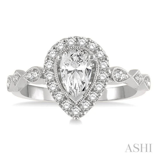 Pear Shape Halo Diamond Engagement Ring
