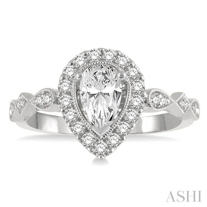 Pear Shape Halo Diamond Engagement Ring