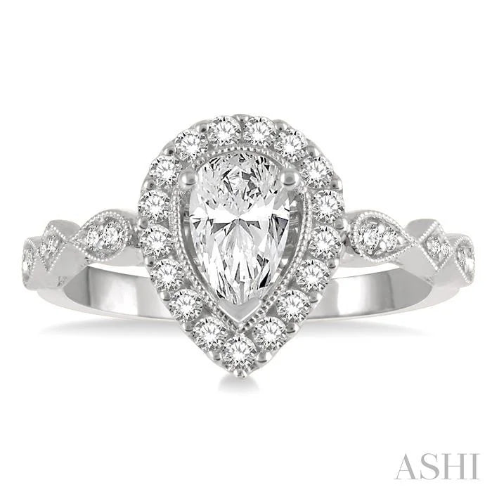 Pear Shape Semi-Mount Halo Diamond Engagement Ring