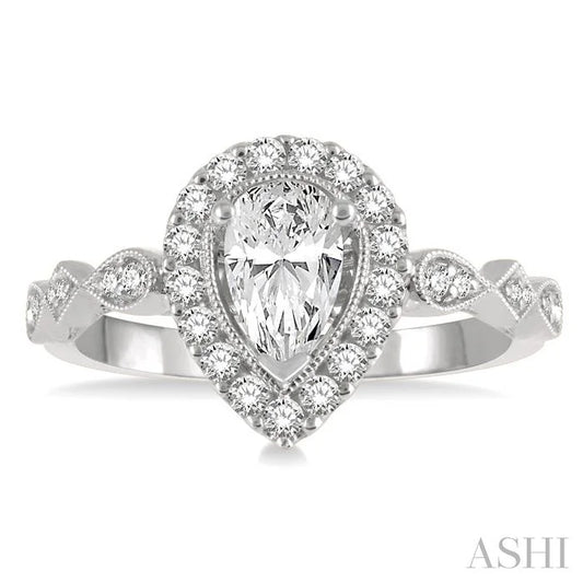 Pear Shape Semi-Mount Halo Diamond Engagement Ring