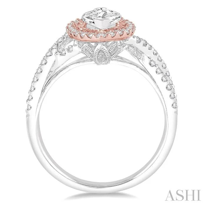 Marquise Shape Semi-Mount Halo Diamond Engagement Ring