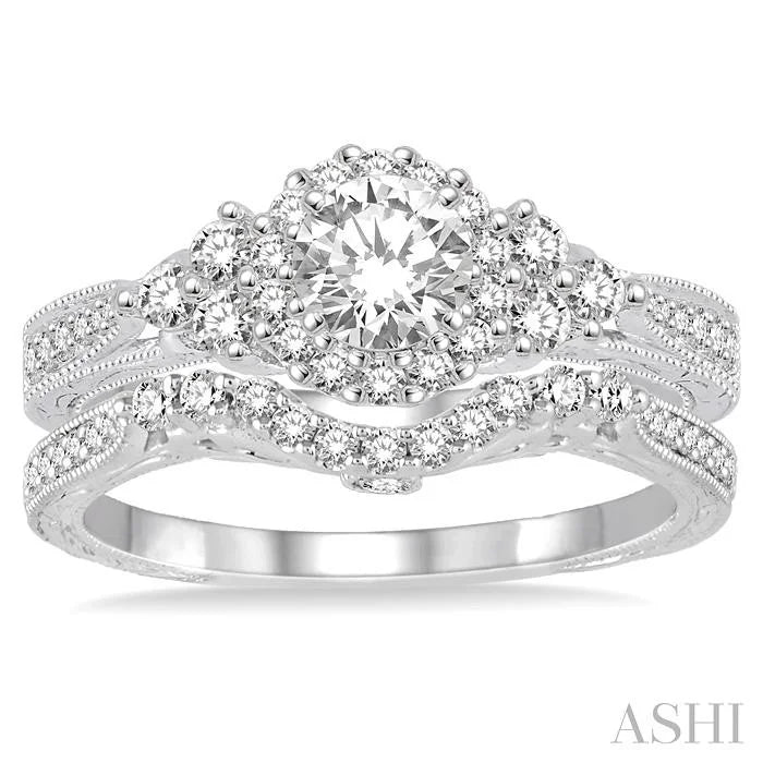 Round Shape Halo Diamond Wedding Set