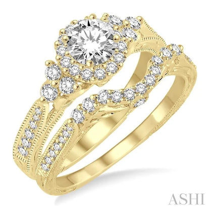 Round Shape Halo Diamond Wedding Set