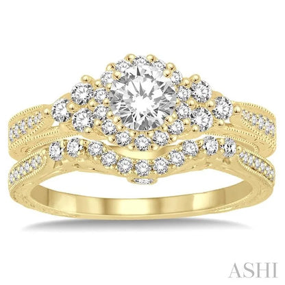 Round Shape Halo Diamond Wedding Set