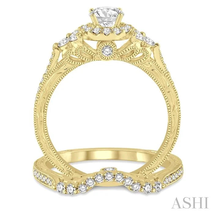 Round Shape Halo Diamond Wedding Set