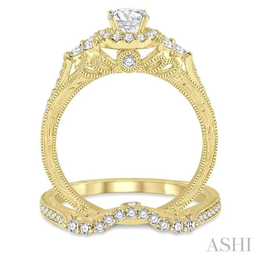 Round Shape Halo Diamond Wedding Set