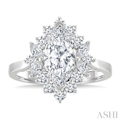Marquise Shape Semi-Mount Halo Diamond Engagement Ring
