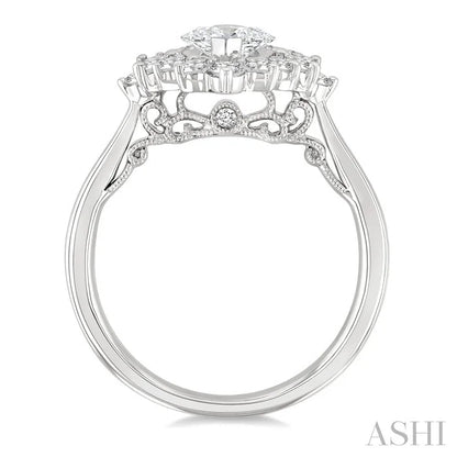Marquise Shape Semi-Mount Halo Diamond Engagement Ring