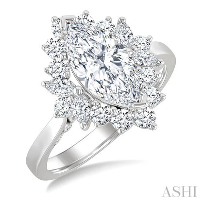 Marquise Shape Semi-Mount Halo Diamond Engagement Ring
