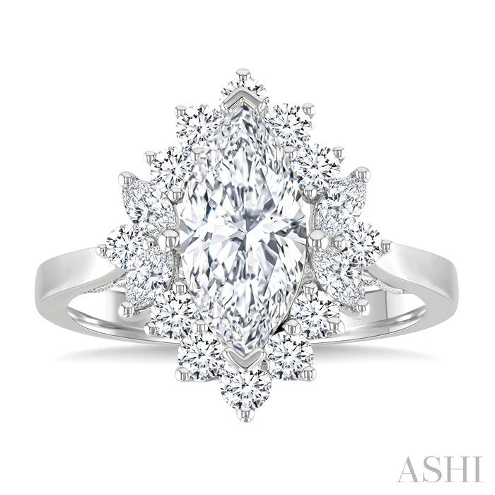 Marquise Shape Semi-Mount Halo Diamond Engagement Ring