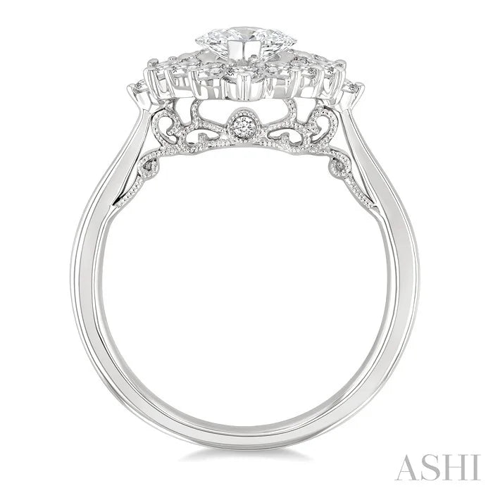 Marquise Shape Semi-Mount Halo Diamond Engagement Ring