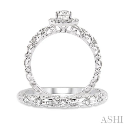 Round Shape Halo Diamond Wedding Set