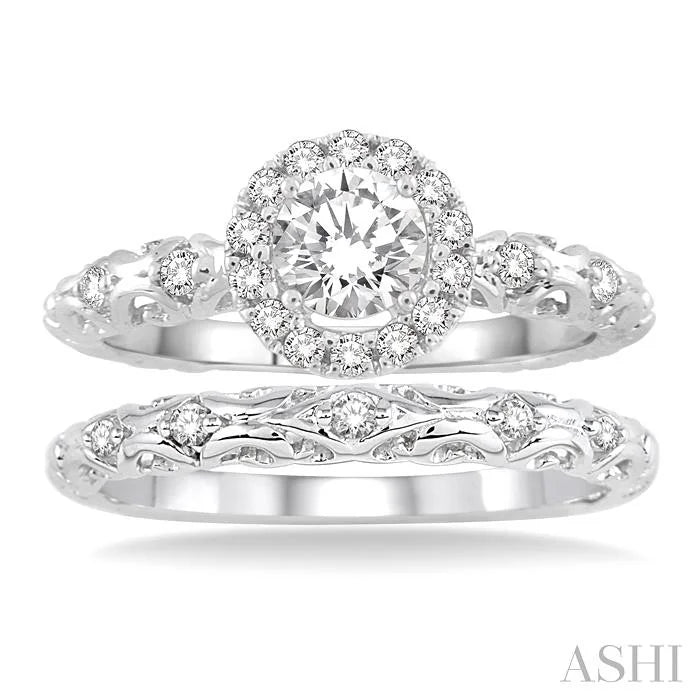 Round Shape Halo Diamond Wedding Set