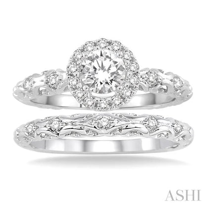 Round Shape Halo Diamond Wedding Set