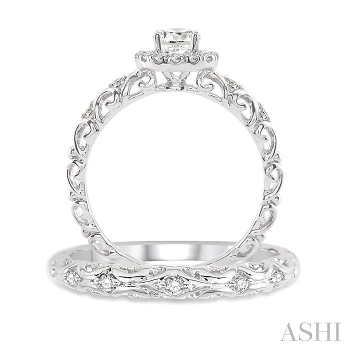 Round Shape Halo Diamond Wedding Set