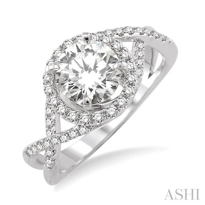 Round Shape Semi-Mount Halo Diamond Engagement Ring