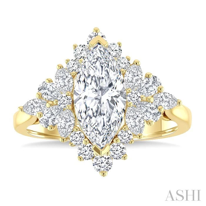 Marquise Shape Semi-Mount Halo Diamond Engagement Ring