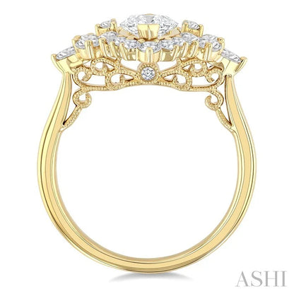 Marquise Shape Semi-Mount Halo Diamond Engagement Ring