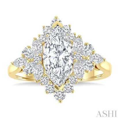 Marquise Shape Semi-Mount Halo Diamond Engagement Ring