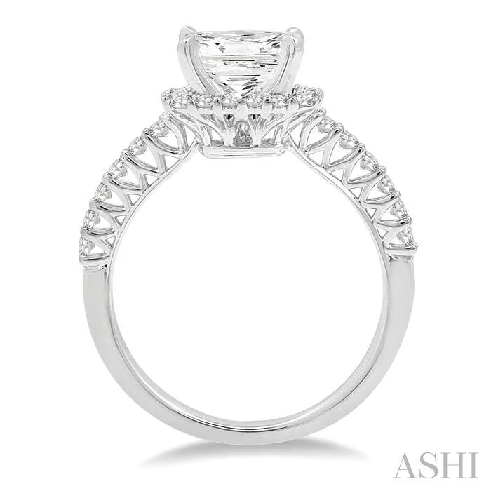 Princess Shape Semi-Mount Halo Diamond Engagement Ring