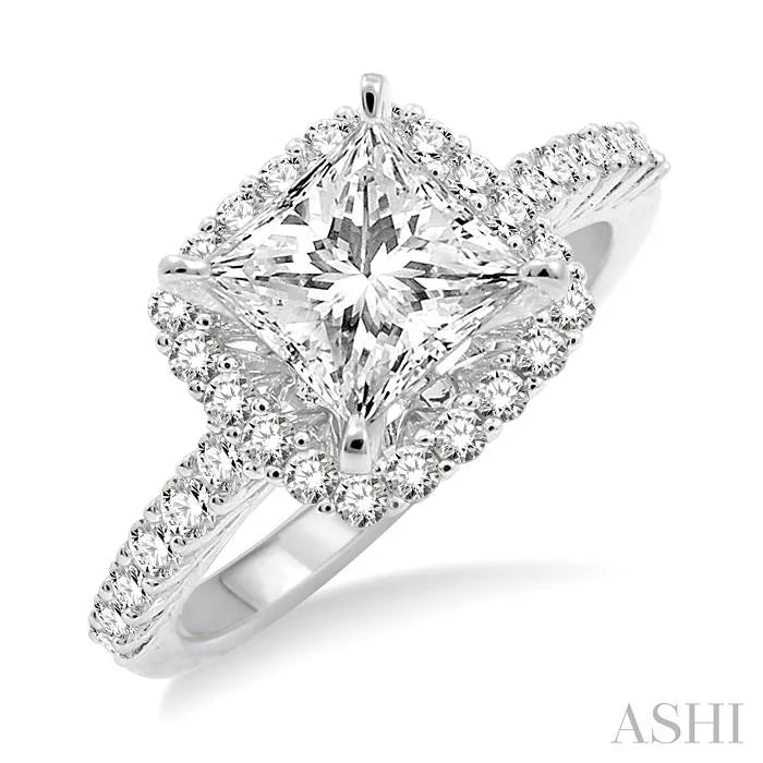 Princess Shape Semi-Mount Halo Diamond Engagement Ring