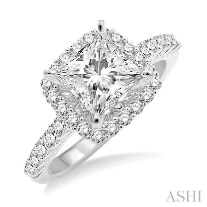 Princess Shape Semi-Mount Halo Diamond Engagement Ring
