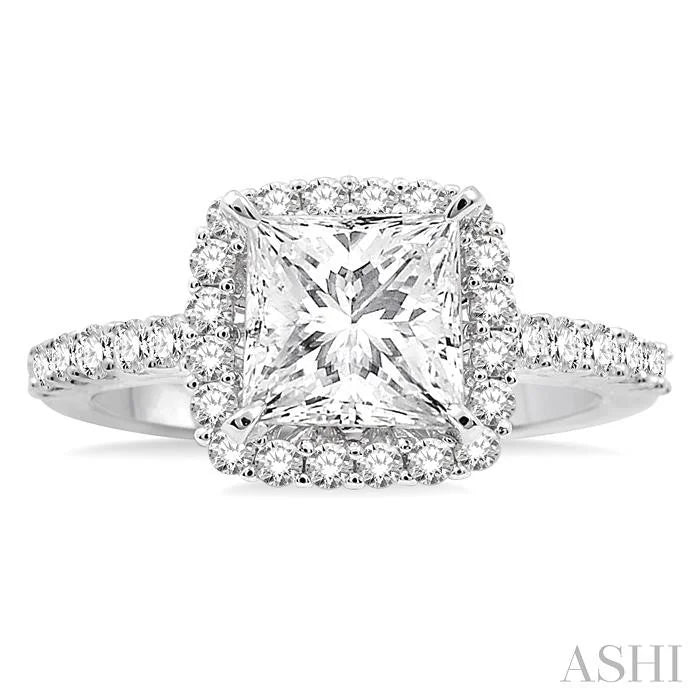 Princess Shape Semi-Mount Halo Diamond Engagement Ring