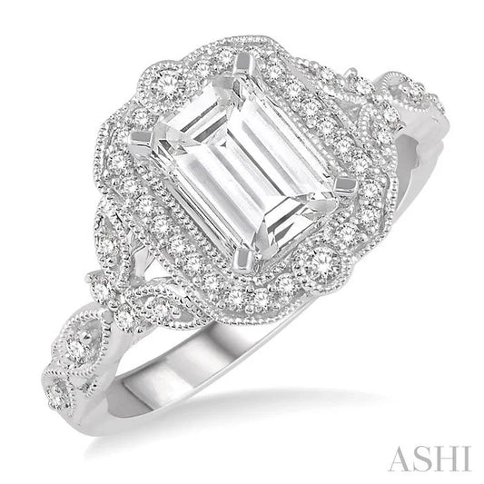 Emerald Shape Semi-Mount Halo Diamond Engagement Ring