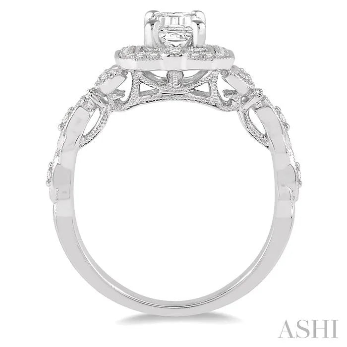 Emerald Shape Semi-Mount Halo Diamond Engagement Ring