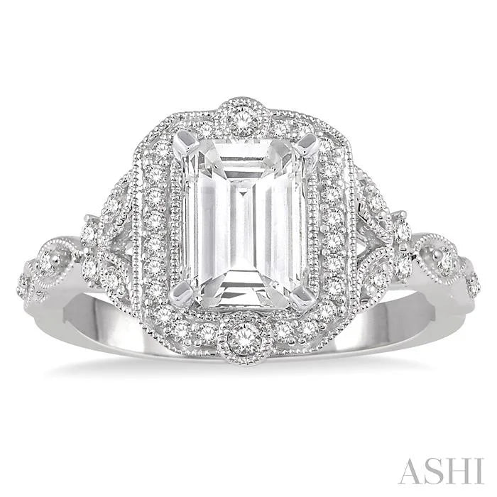 Emerald Shape Semi-Mount Halo Diamond Engagement Ring