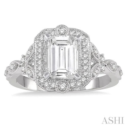 Emerald Shape Semi-Mount Halo Diamond Engagement Ring