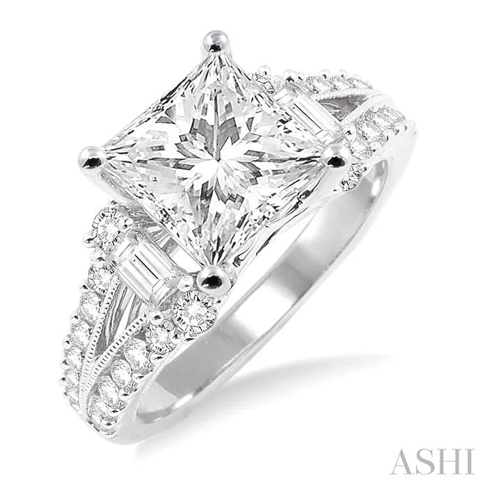 Princess Shape Semi-Mount Diamond Engagement Ring