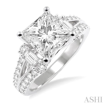 Princess Shape Semi-Mount Diamond Engagement Ring