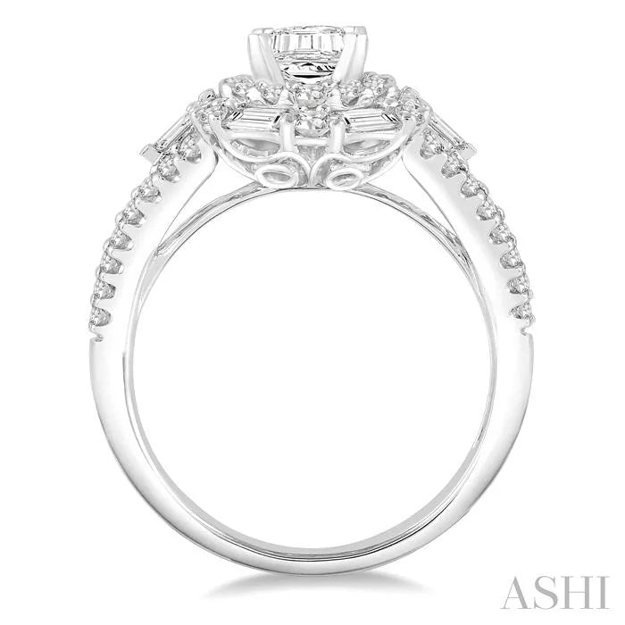 Emerald Shape Semi-Mount Halo Diamond Engagement Ring